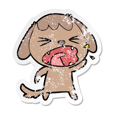 sevimli çizgi köpek havlıyor sıkıntılı etiket