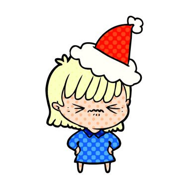 Noel Baba ha giyen bir kız rahatsız çizgi roman tarzı gösteren resim