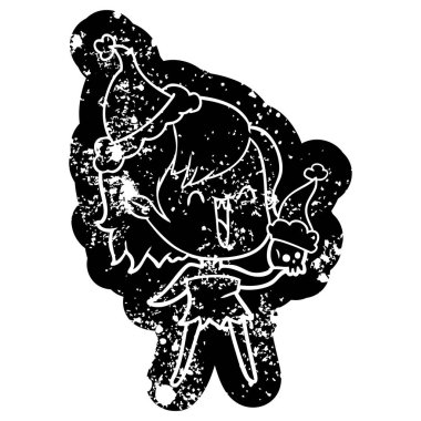 sevimli ilginç çizgi simgesini Noel Baba şapkası giyen bir mutlu vampir kızın sıkıntılı