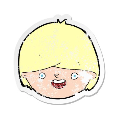 Retro sıkıntılı etiket bir karikatür mutlu yüz