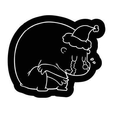 Noel Baba şapkası giyen bir kutup ayısı ağlayan çizgi film simgesi