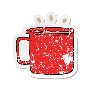 bir çizgi film kamp fincan kahve sıkıntılı etiket