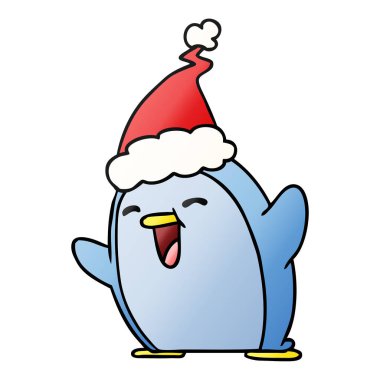 Noel degrade çizgi film kawaii Penguin el çekilmiş