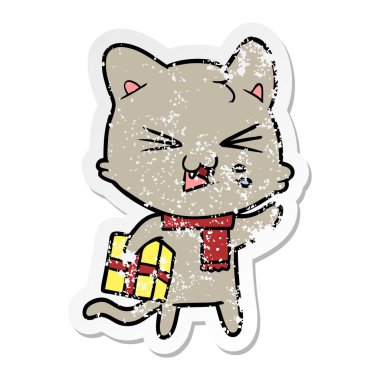 bir karikatür kedi tıslama sıkıntılı etiket