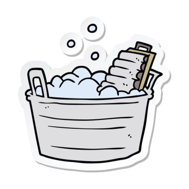 bir çizgi film eski çamaşır tahtası ve kova etiket