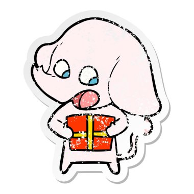 sevimli çizgi fil Noel hediyesi ile sıkıntılı etiket