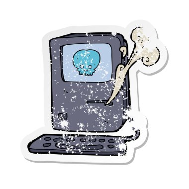 bir bilgisayar virüsü karikatür Retro sıkıntılı Sticker 
