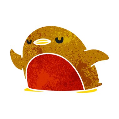 serbest el çekilmiş retro karikatür şirin kawaii kırmızı robin 