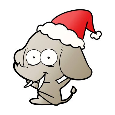 Noel Baba şapkası giyen bir filin mutlu degrade çizgi film