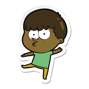 çizgi film meraklı bir çocuk etiket