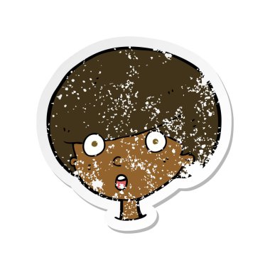 Retro bir karikatür sürpriz çocuğun etiket sıkıntılı