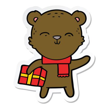 etiket hediye ile mutlu karikatür ayı