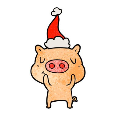 el içerik domuz Noel Baba şapkası giyen bir dokulu çizgi film çekilmiş