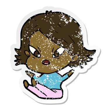 kadın bir karikatür sıkıntılı etiket vurguladı