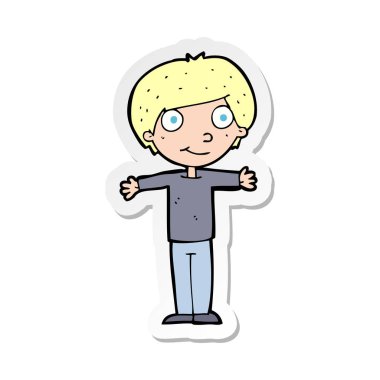 etiket bir karikatür mutlu çocuğun Kollarını açarak