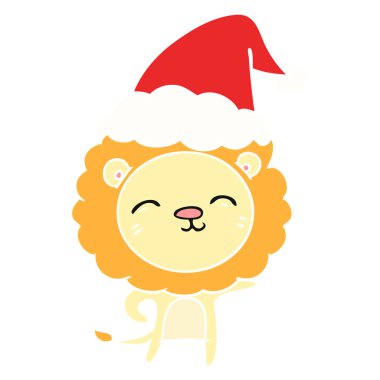 düz renk illüstrasyon santa şapka aslan el çekilmiş