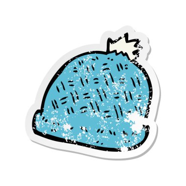 bir çizgi film kış şapka Retro sıkıntılı etiket