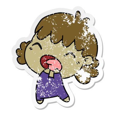 serbest el çekilmiş sıkıntılı etiket karikatür şirin kawaii bebek kız