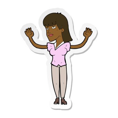 etiket atma bir karikatür kadının eller havaya