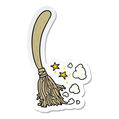 bir çizgi film sihirli süpürge etiket