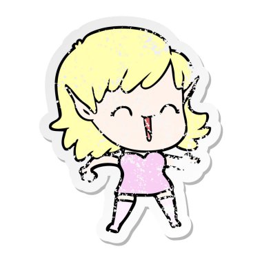 bir çizgi film elf kızın sıkıntılı etiket