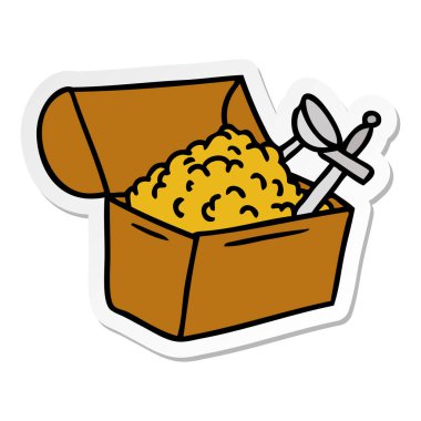 elle çizilmiş etiket karikatür doodle bir hazine sandığı