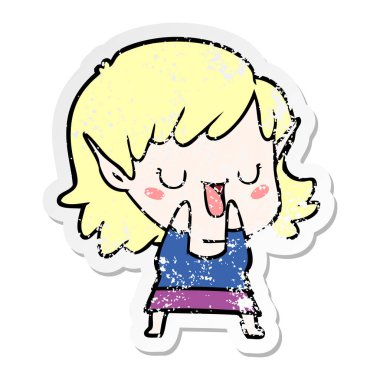 bir çizgi film elf kızın sıkıntılı etiket