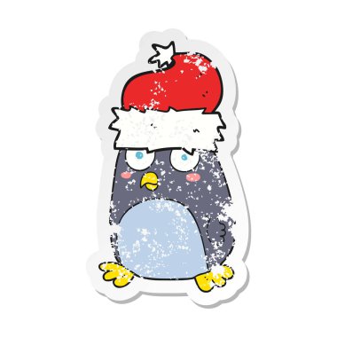 bir karikatür penguen Retro sıkıntılı etiket