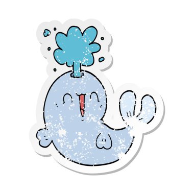 bir çizgi film balinanın su spouting sıkıntılı etiket