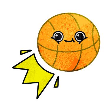 Retro grunge doku karikatür bir basketbol