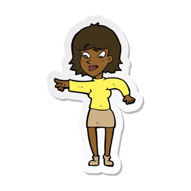 etiket işaret eden bir çizgi film kadının