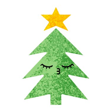 Retro illüstrasyon stil karikatür bir Noel ağacı
