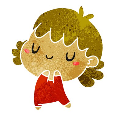 bir şirin kawaii kız Retro karikatür çizimi