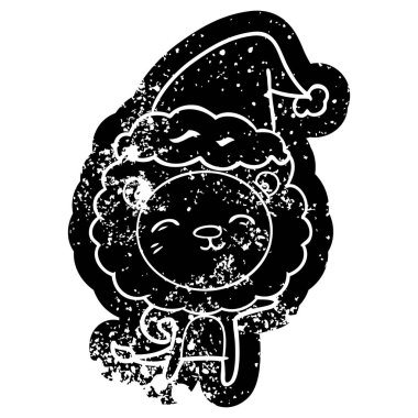 Noel Baba şapkası giyen aslan çizgi film sıkıntılı simgesi