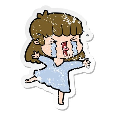 bir çizgi film kadının gözyaşları içinde sıkıntılı etiket