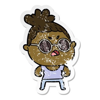 bir karikatür rahatsız kadının sıkıntılı etiket