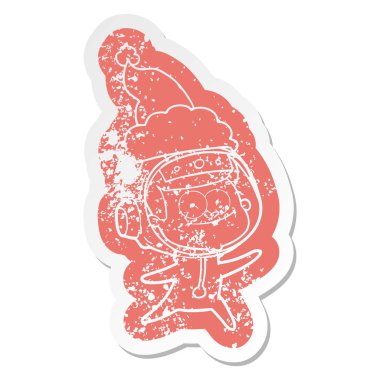 mutlu astronot karikatür giyen Noel Baba'nın etiket ha sıkıntılı