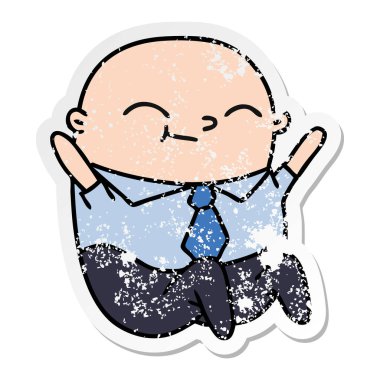 serbest el çekilmiş sıkıntılı etiket karikatür kawaii kel adam