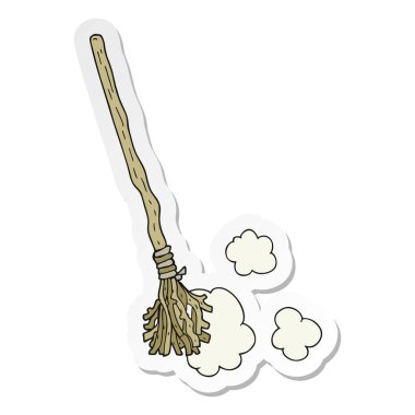 bir çizgi film witchs süpürge etiket