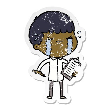 ağlayan bir çizgi film adamın sıkıntılı etiket