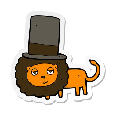 etiket silindir şapka içinde çizgi film aslan