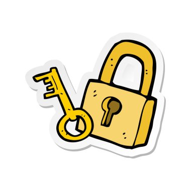 etiket bir karikatür asma kilit ve anahtar