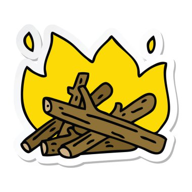 ilginç bir el etiket çizgi film kamp ateşi çizilmiş