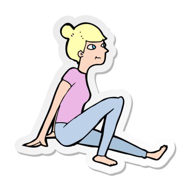 etiket oturan bir karikatür kadının