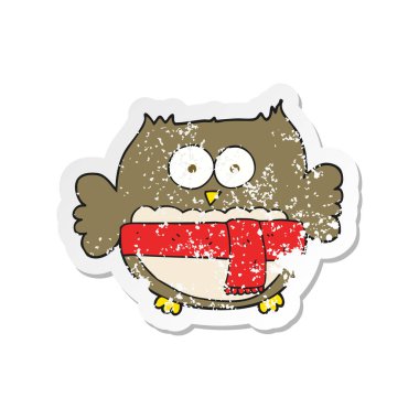 bir çizgi film sevimli baykuş Retro sıkıntılı etiket