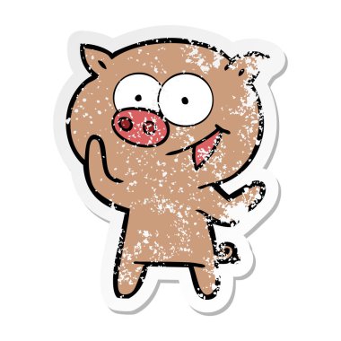 bir neşeli domuz karikatür sıkıntılı etiket