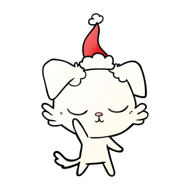 Noel Baba şapkası giyen bir köpek degrade çizgi film sevimli el çekilmiş