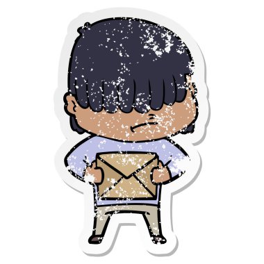 dağınık saçlı bir çizgi film çocuk sıkıntılı etiket