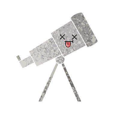 Retro illüstrasyon tarzı çizgi film teleskop