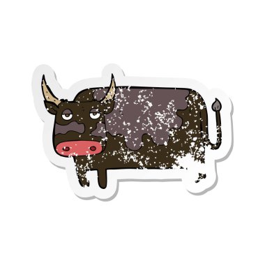 bir karikatür inek Retro sıkıntılı etiket